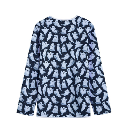 White Ghost Pattern Print Long Sleeve Short Coat