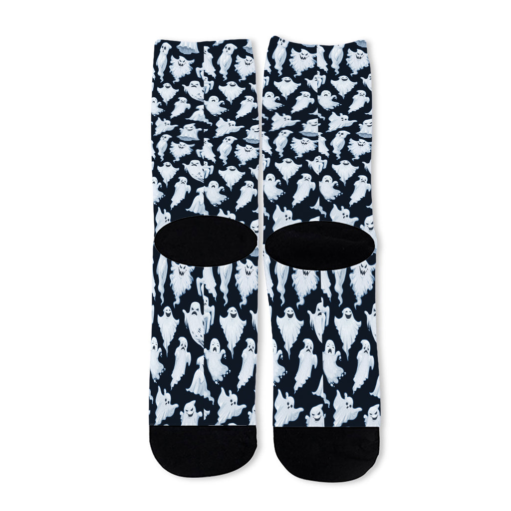 White Ghost Pattern Print Long Socks