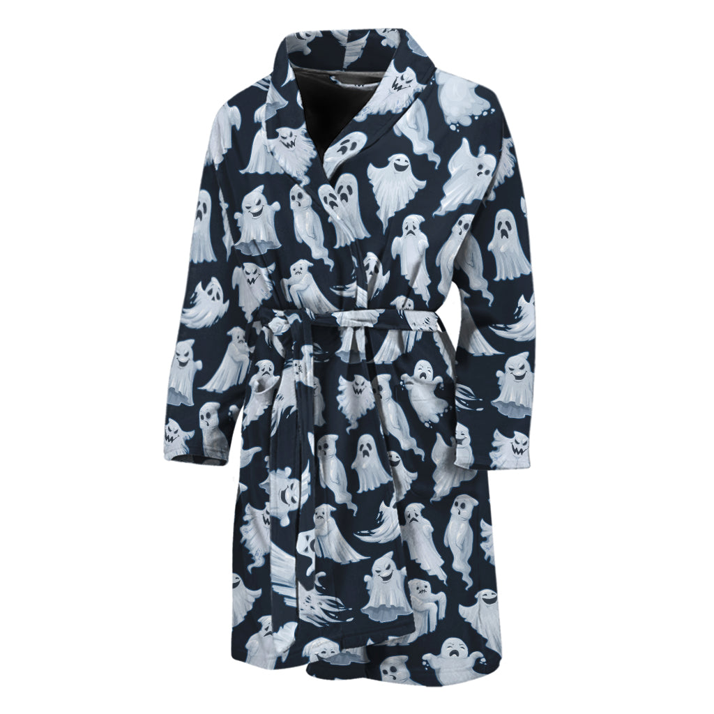 White Ghost Pattern Print Men's Bathrobe