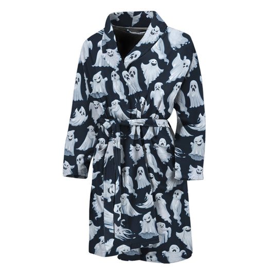 White Ghost Pattern Print Men's Bathrobe