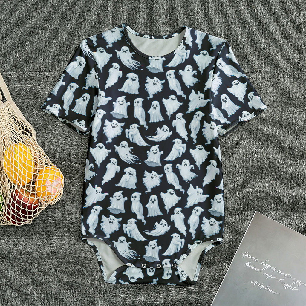 White Ghost Pattern Print Men's Bodysuit