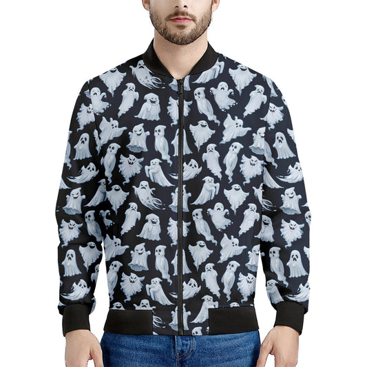 White Ghost Pattern Print Men's Bomber Jacket