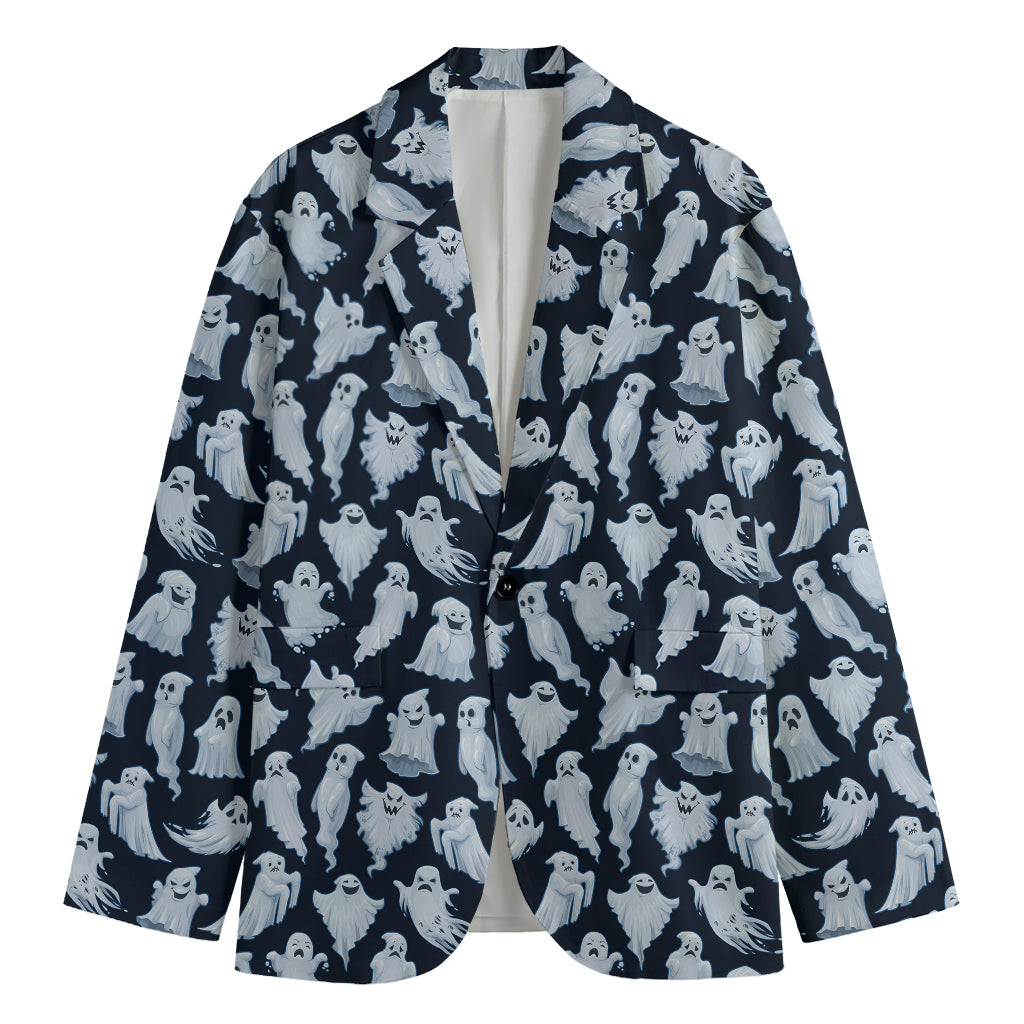White Ghost Pattern Print Men's Cotton Blazer