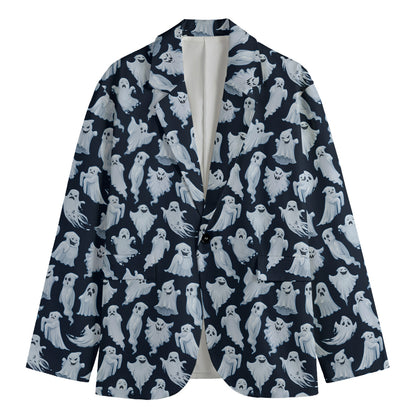 White Ghost Pattern Print Men's Cotton Blazer