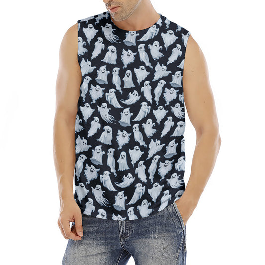 White Ghost Pattern Print Men's Fitness Tank Top