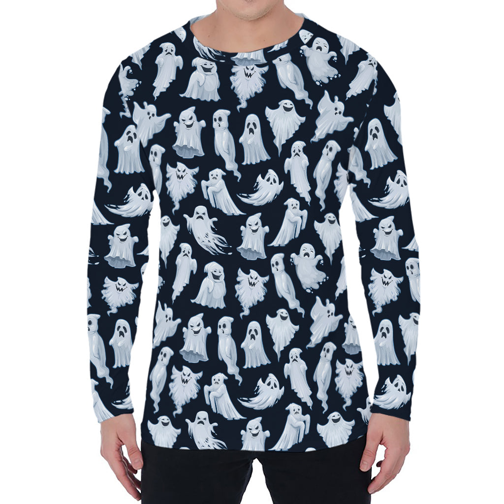 White Ghost Pattern Print Men's Long Sleeve T-Shirt