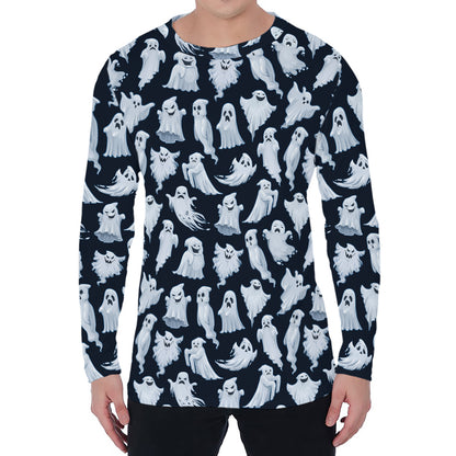 White Ghost Pattern Print Men's Long Sleeve T-Shirt