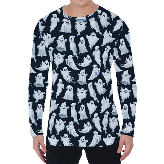 White Ghost Pattern Print Men's Long Sleeve T-Shirt