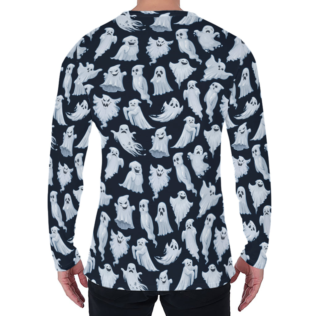 White Ghost Pattern Print Men's Long Sleeve T-Shirt
