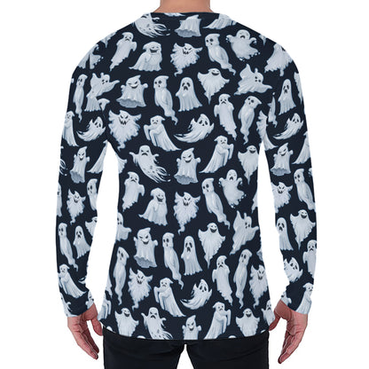 White Ghost Pattern Print Men's Long Sleeve T-Shirt