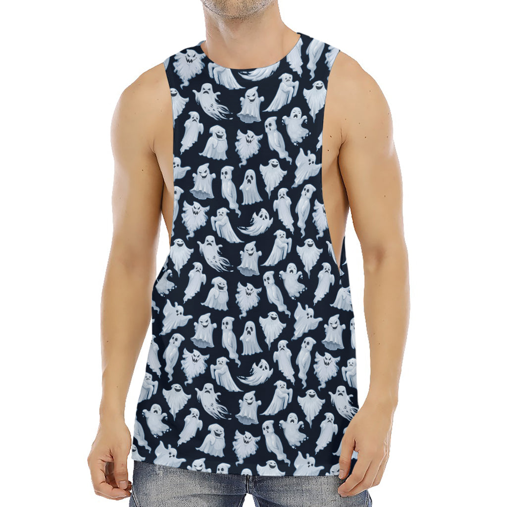 White Ghost Pattern Print Men's Muscle Tank Top