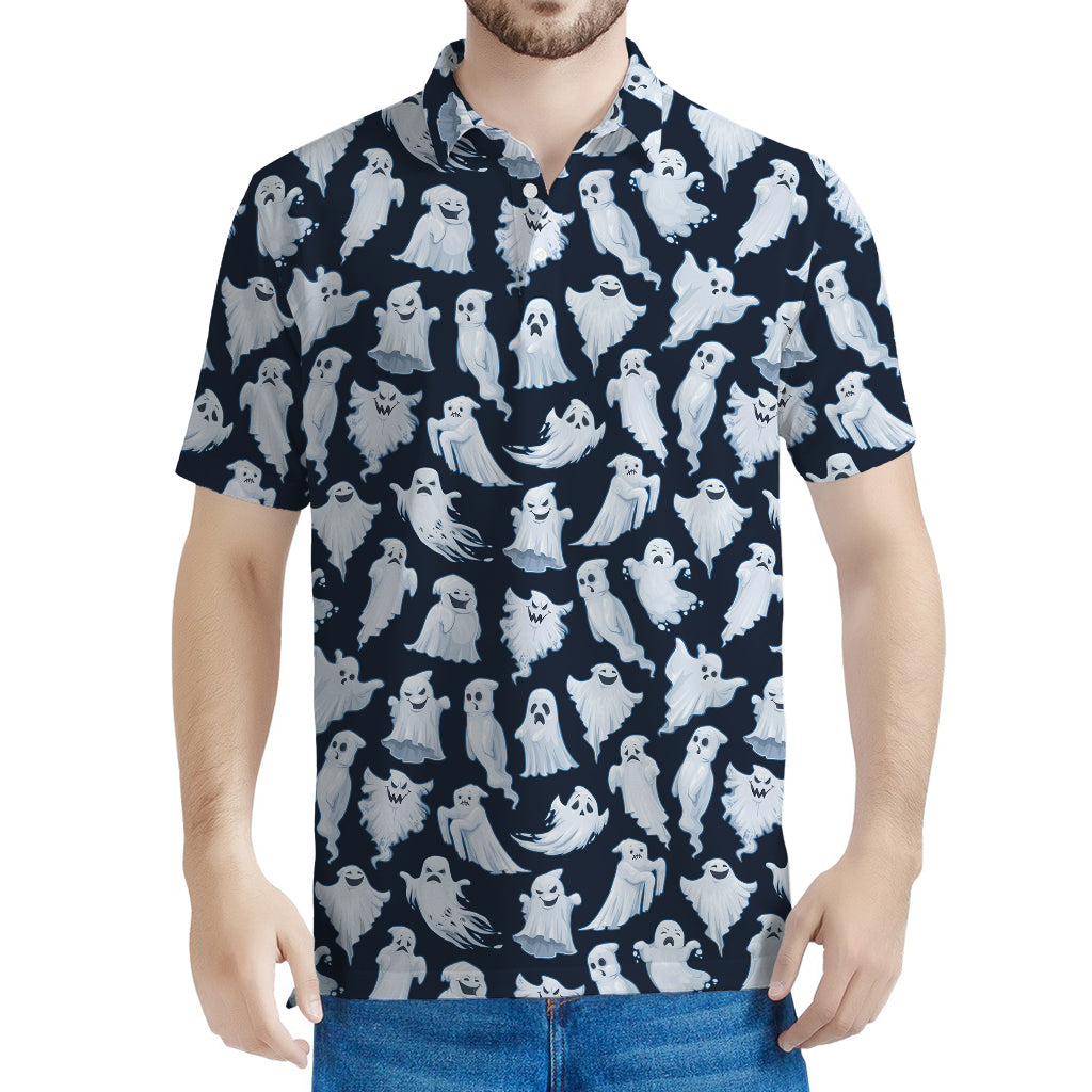 White Ghost Pattern Print Men's Polo Shirt