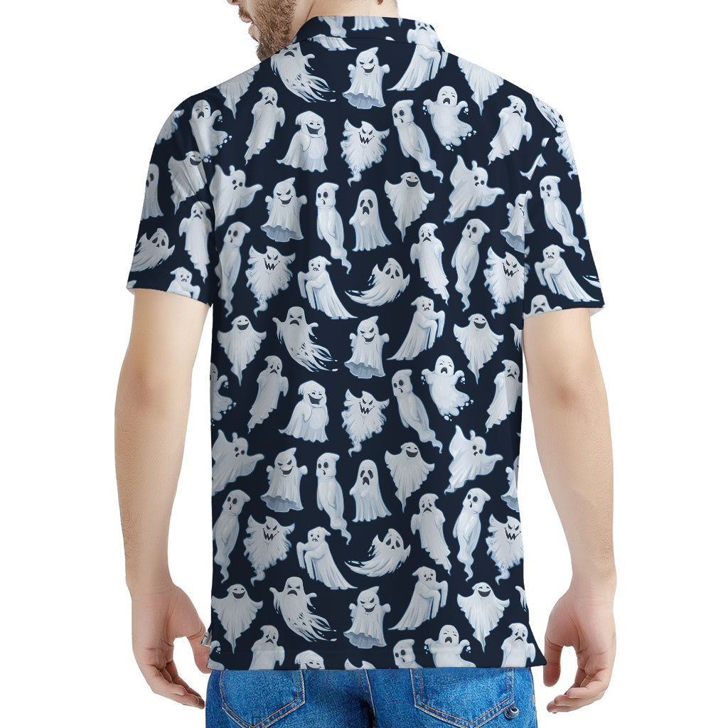 White Ghost Pattern Print Men's Polo Shirt