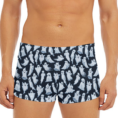 White Ghost Pattern Print Men's Short Boxer Briefs