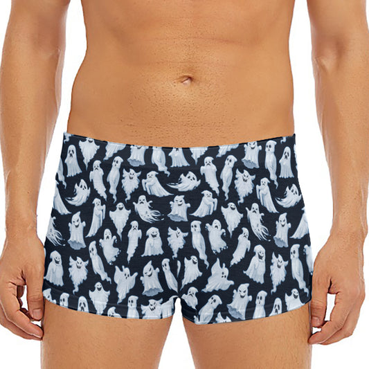 White Ghost Pattern Print Men's Short Boxer Briefs