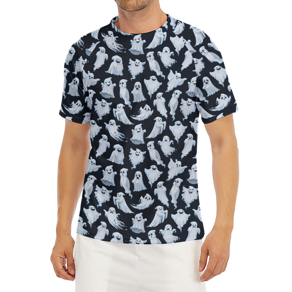 White Ghost Pattern Print Men's Short Sleeve Rash Guard
