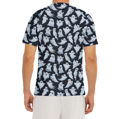 White Ghost Pattern Print Men's Short Sleeve Rash Guard
