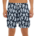 White Ghost Pattern Print Men's Split Running Shorts