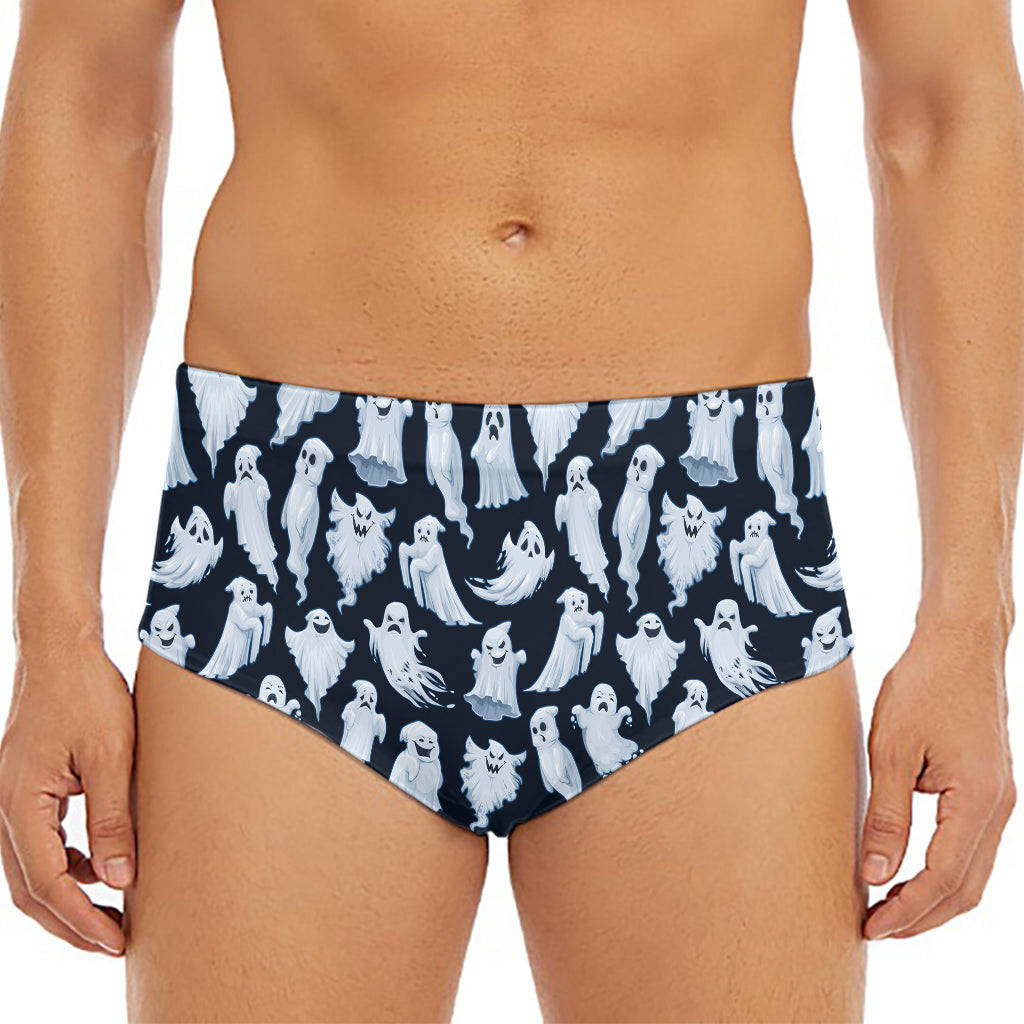 White Ghost Pattern Print Men's Triangle Swim Briefs