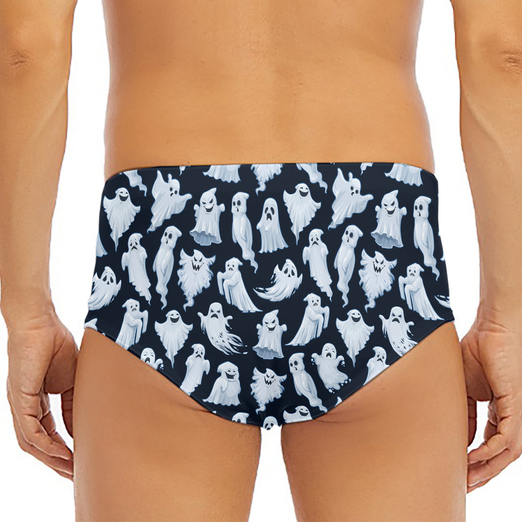 White Ghost Pattern Print Men's Triangle Swim Briefs