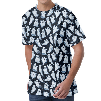 White Ghost Pattern Print Men's Velvet T-Shirt