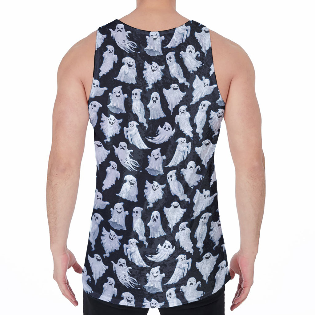 White Ghost Pattern Print Men's Velvet Tank Top