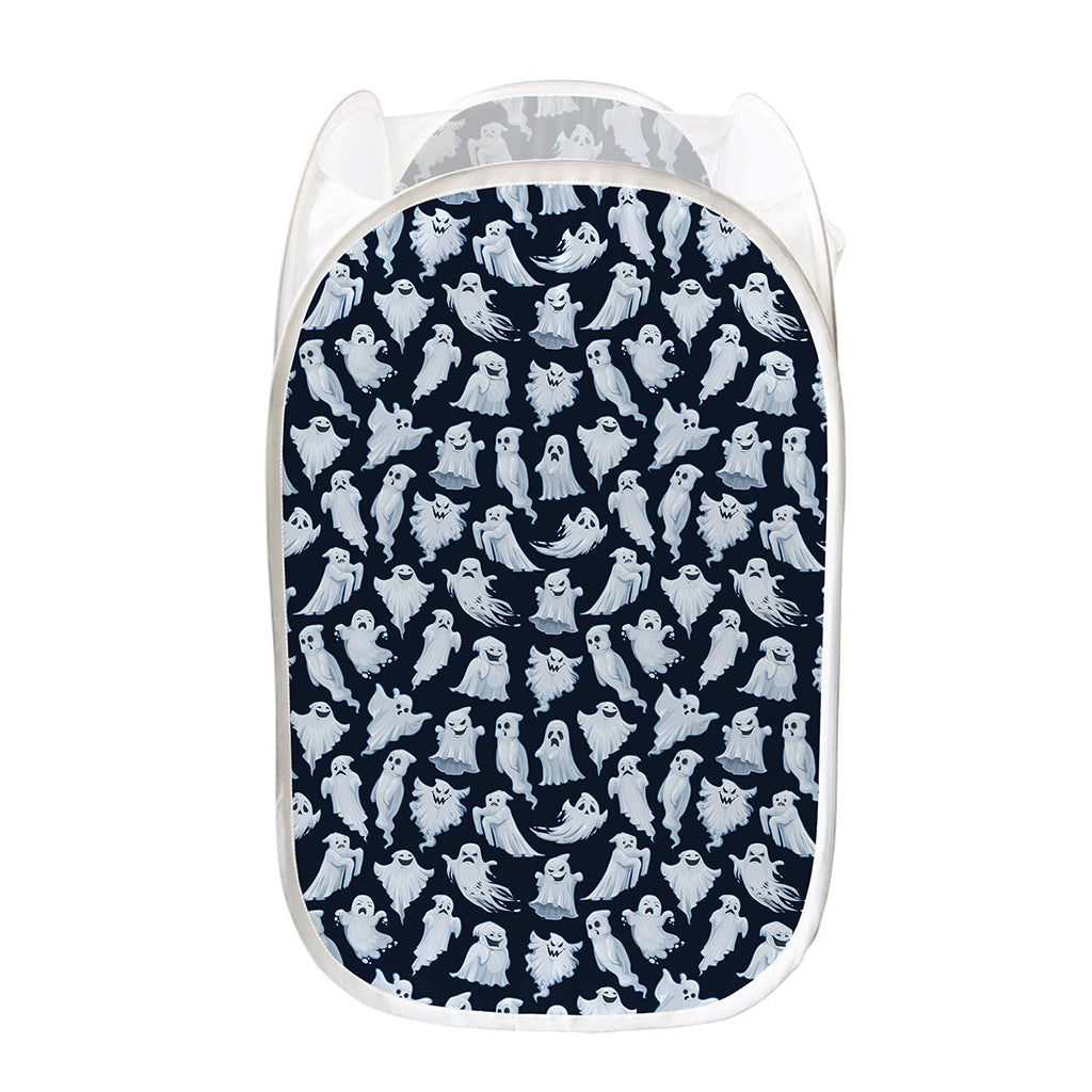 White Ghost Pattern Print Mesh Laundry Hamper