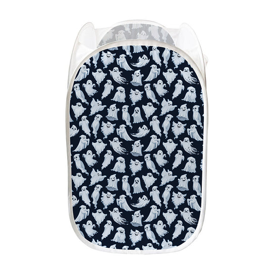 White Ghost Pattern Print Mesh Laundry Hamper