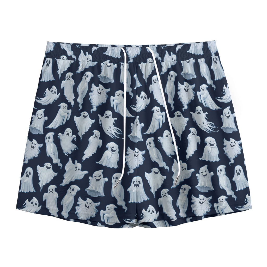 White Ghost Pattern Print Mesh Shorts