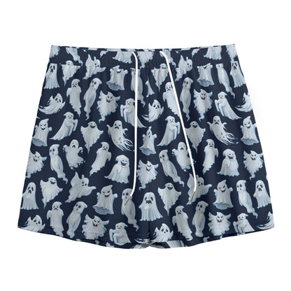 White Ghost Pattern Print Mesh Shorts