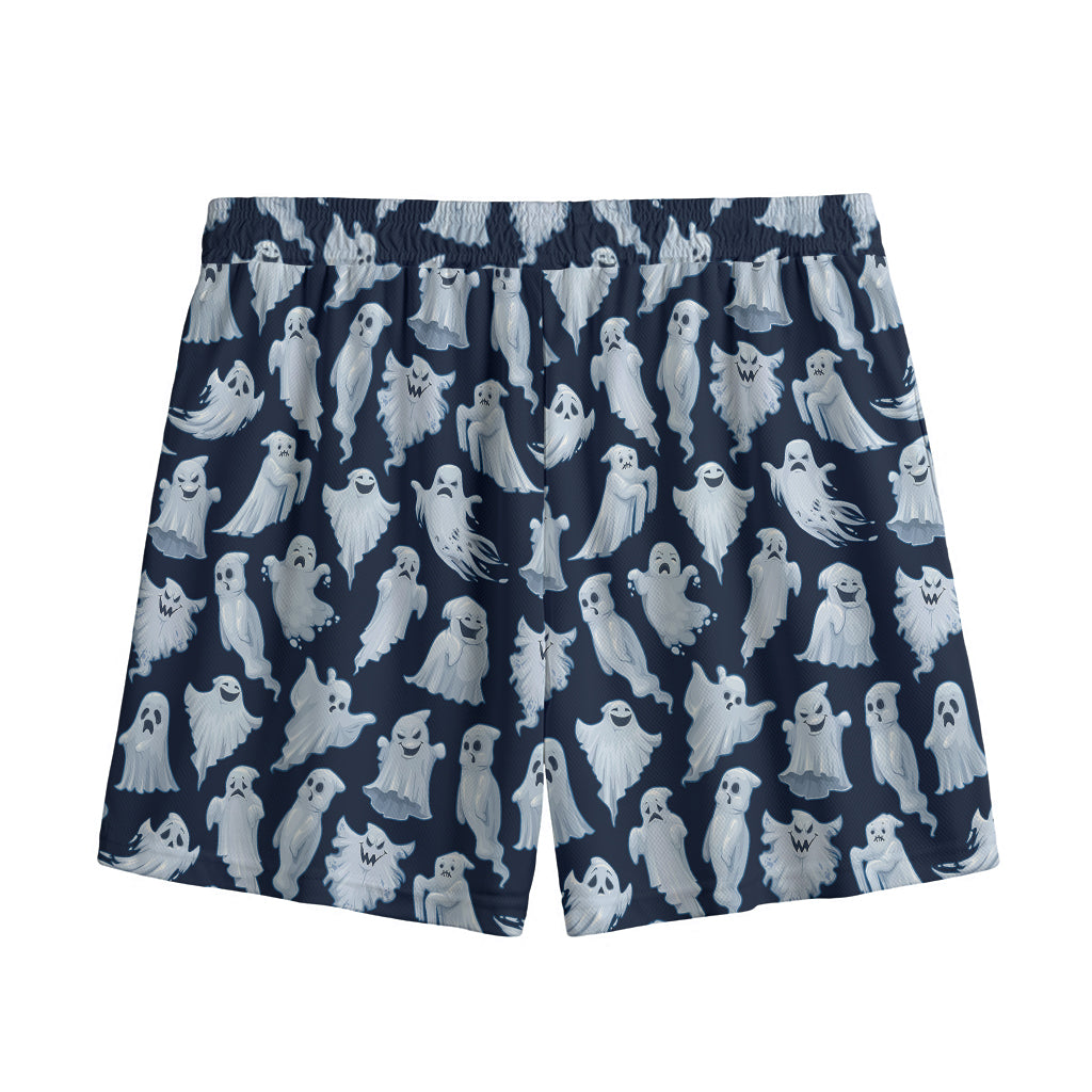 White Ghost Pattern Print Mesh Shorts