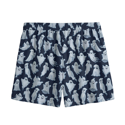 White Ghost Pattern Print Mesh Shorts
