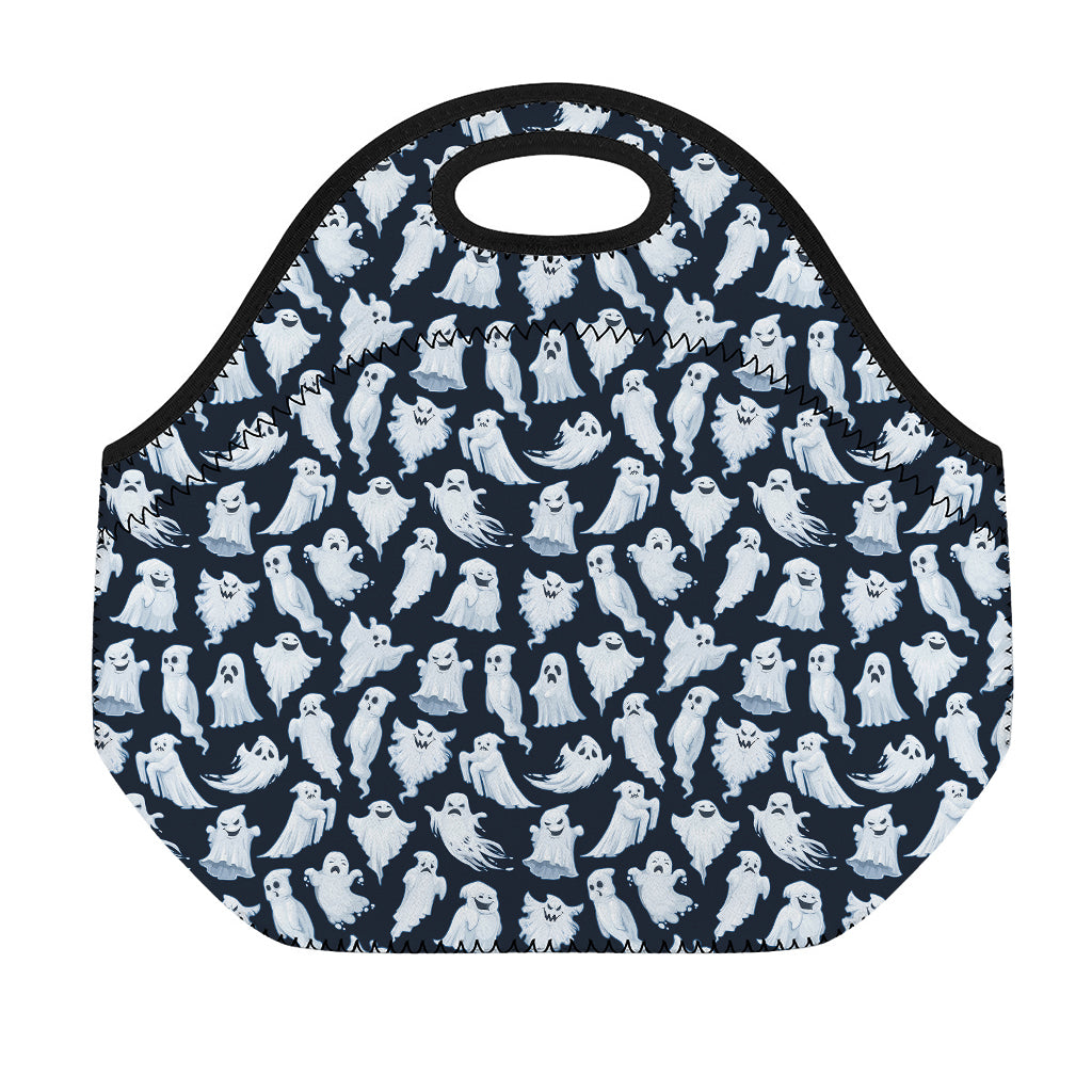 White Ghost Pattern Print Neoprene Lunch Bag