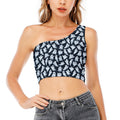 White Ghost Pattern Print One Shoulder Crop Top