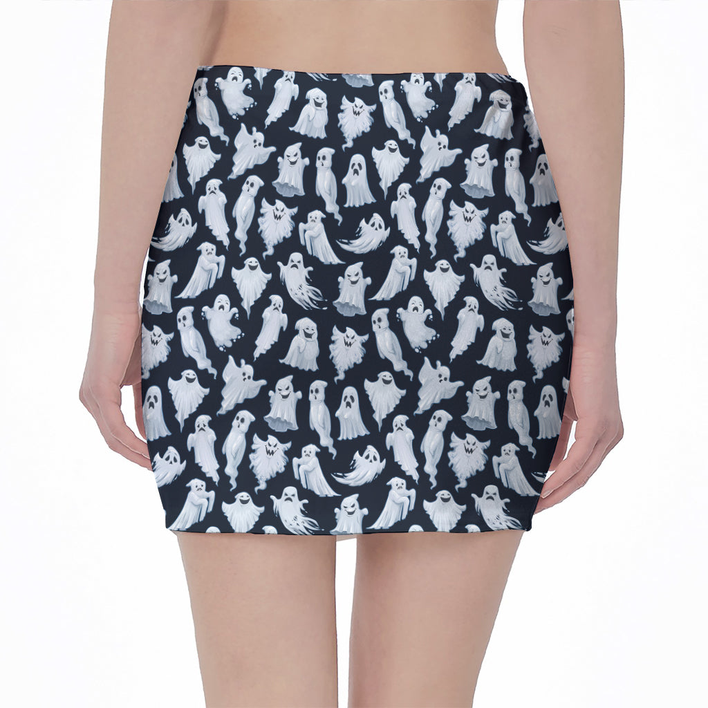 White Ghost Pattern Print Pencil Mini Skirt