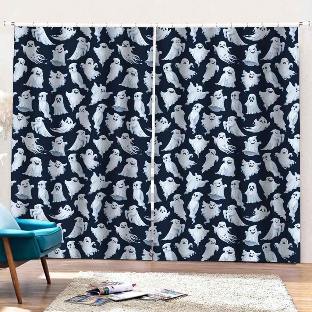 White Ghost Pattern Print Pencil Pleat Curtains