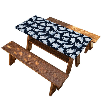 White Ghost Pattern Print Picnic Table Cover
