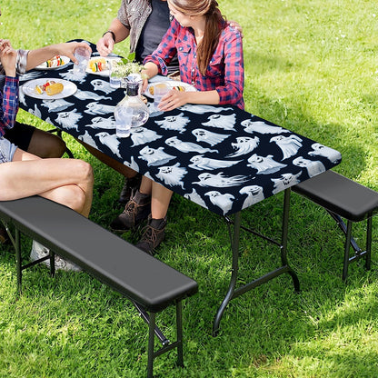 White Ghost Pattern Print Picnic Table Cover