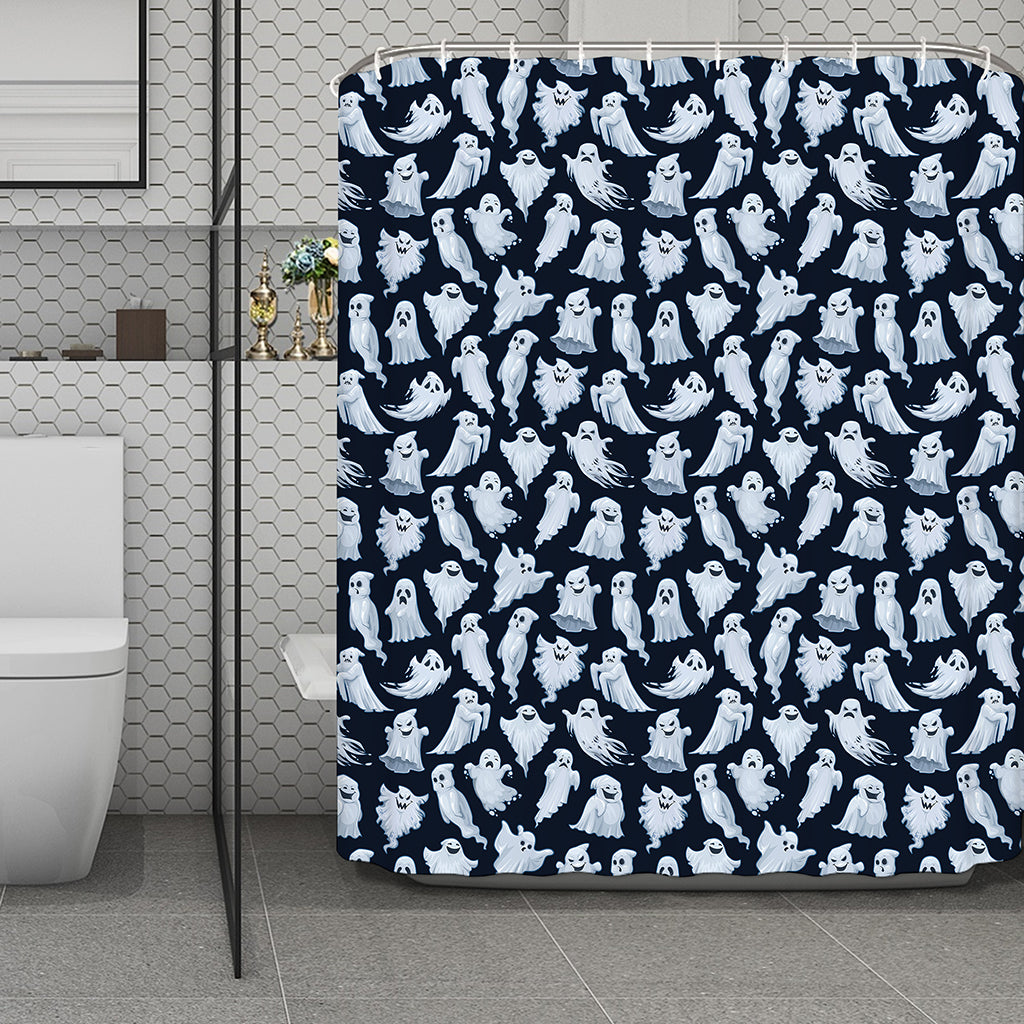 White Ghost Pattern Print Polyester Shower Curtain