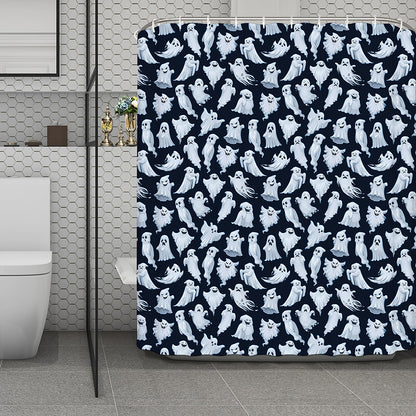 White Ghost Pattern Print Polyester Shower Curtain