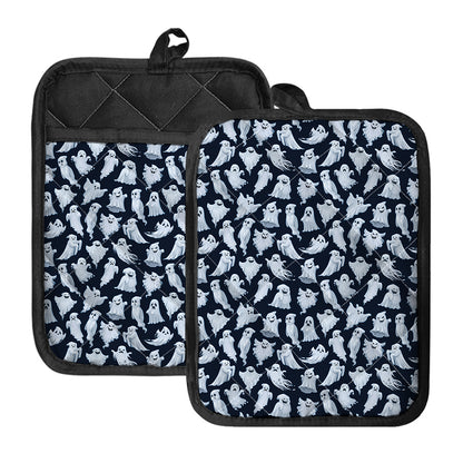 White Ghost Pattern Print Pot Holders With Pocket