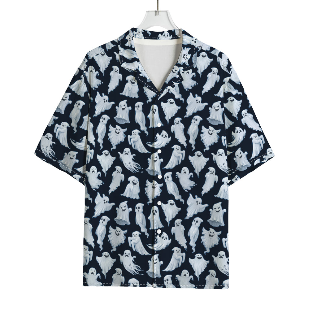 White Ghost Pattern Print Rayon Hawaiian Shirt