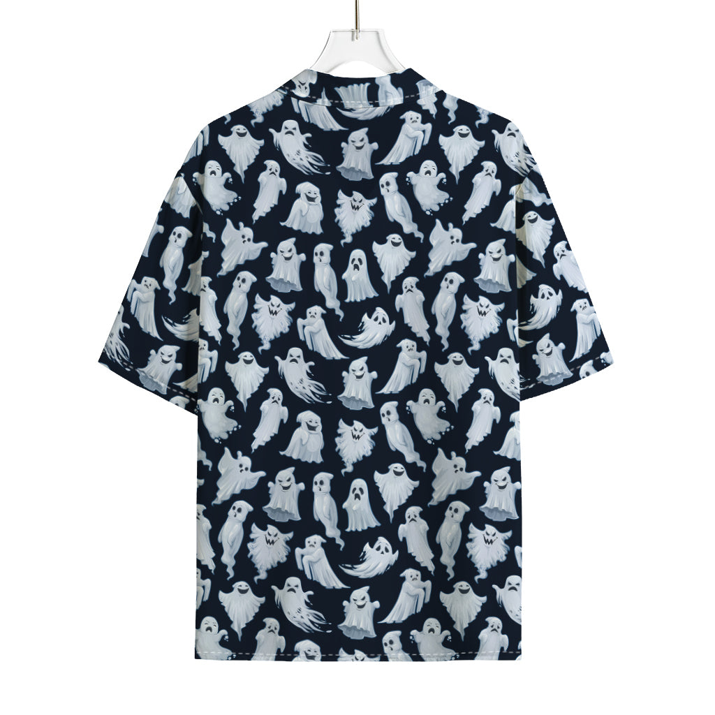 White Ghost Pattern Print Rayon Hawaiian Shirt