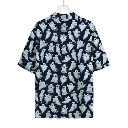 White Ghost Pattern Print Rayon Hawaiian Shirt