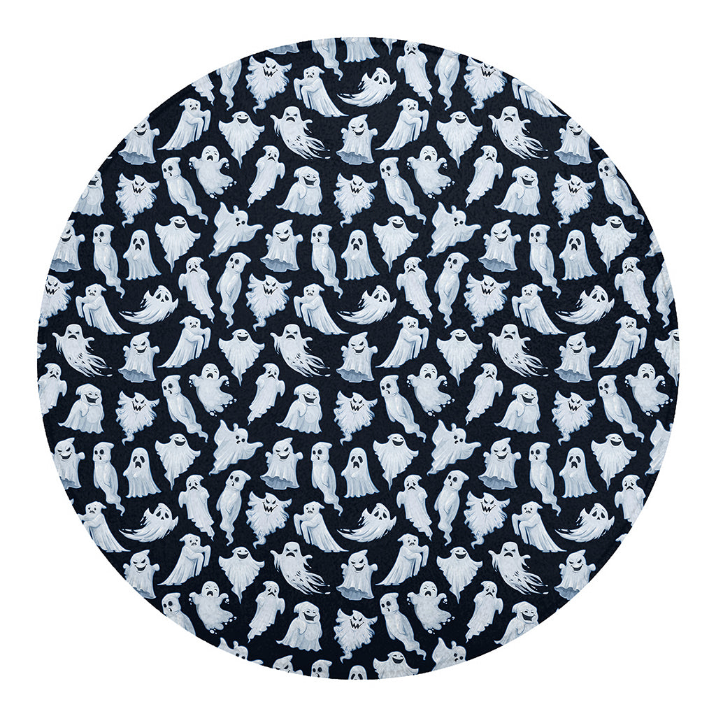 White Ghost Pattern Print Round Blanket
