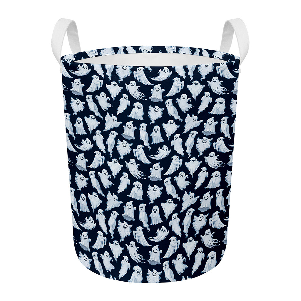 White Ghost Pattern Print Round Laundry Basket