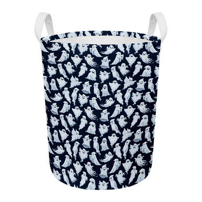 White Ghost Pattern Print Round Laundry Basket