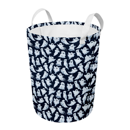 White Ghost Pattern Print Round Laundry Basket