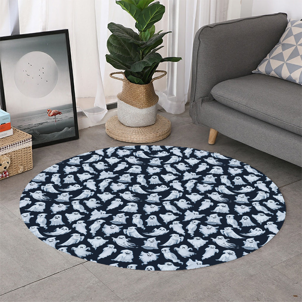 White Ghost Pattern Print Round Rug