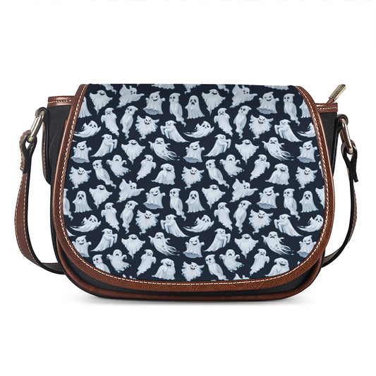 White Ghost Pattern Print Saddle Bag